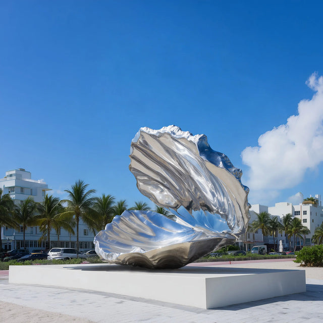 PREMIER Stainless Steel Shell Sculpture with Flowing Curves for Coastal Outdoor Spaces PSSS-203-Stainless Steel Sculpture-PREMIER SCULPTURE