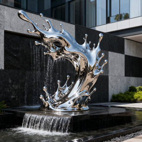 PREMIER Stainless Steel Water Splash Sculpture for Outdoor Gardens and Modern Spaces PSSS-171-Stainless Steel Sculpture-PREMIER SCULPTURE