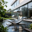 PREMIER Stainless Steel Wave Sculpture with Polished Fluid Design for Luxury Villas and Modern Water Gardens PSSS-170-Stainless Steel Sculpture-PREMIER SCULPTURE