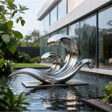 PREMIER Stainless Steel Wave Sculpture with Polished Fluid Design for Luxury Villas and Modern Water Gardens PSSS-170-Stainless Steel Sculpture-PREMIER SCULPTURE
