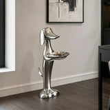PREMIER Standing Dog Sculpture with Tray in Stainless Steel for Entryway, Hallway or Art Gallery PSSS-339-Stainless Steel Sculpture-PREMIER SCULPTURE