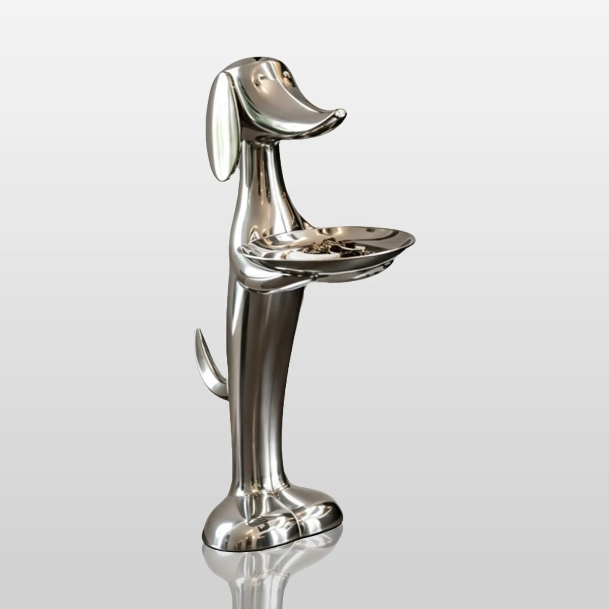 PREMIER Standing Dog Sculpture with Tray in Stainless Steel for Entryway, Hallway or Art Gallery PSSS-339-Stainless Steel Sculpture-PREMIER SCULPTURE