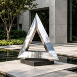 PREMIER Triangle Stainless Steel Sculpture with Geometric Design for Water Terrace, Front Yard or City Plaza PSSS-361-Stainless Steel Sculpture-PREMIER SCULPTURE