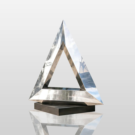 PREMIER Triangle Stainless Steel Sculpture with Geometric Design for Water Terrace, Front Yard or City Plaza PSSS-361-Stainless Steel Sculpture-PREMIER SCULPTURE