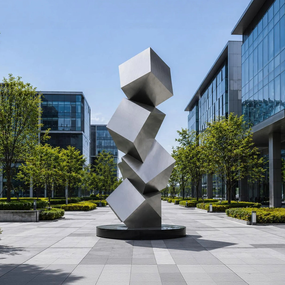 PREMIER Twisted Cube Sculpture in Brushed Stainless Steel for Corporate Plazas, Building Entrances or Luxury Exteriors PSSS-275-Stainless Steel Sculpture-PREMIER SCULPTURE