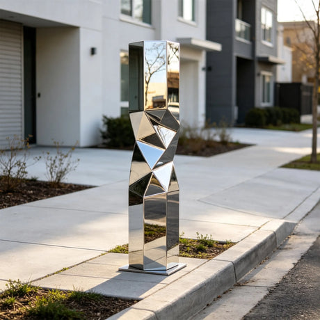 PREMIER Vertical Geometric Sculpture in Stainless Steel for Front Yard, Walkway or City Park PSSS-332-Stainless Steel Sculpture-PREMIER SCULPTURE