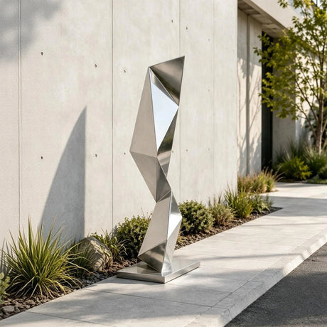 PREMIER Vertical Stainless Steel Sculpture with Triangular Geometric Design for Walkway, Courtyard or Plaza PSSS-346-Stainless Steel Sculpture-PREMIER SCULPTURE