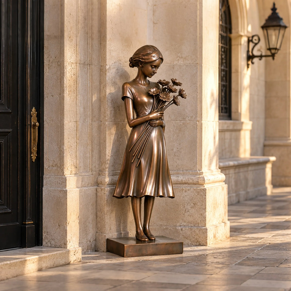 PREMIER Vintage Bronze Sculpture of Flower Girl for Villa Entrance, Courtyard or Cultural Plaza PSB-292-Bronze Sculpture-PREMIER SCULPTURE
