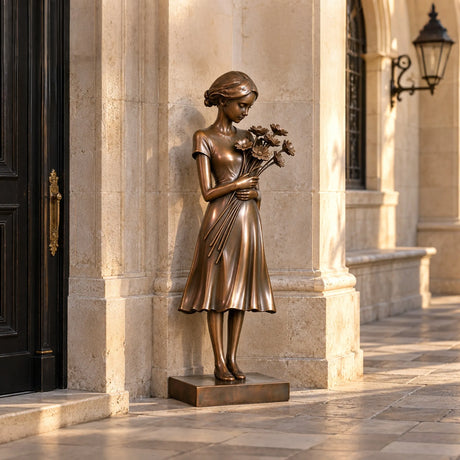 PREMIER Vintage Bronze Sculpture of Flower Girl for Villa Entrance, Courtyard or Cultural Plaza PSB-292-Bronze Sculpture-PREMIER SCULPTURE