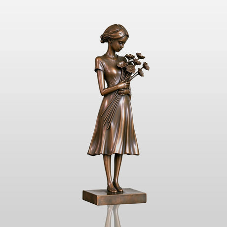 PREMIER Vintage Bronze Sculpture of Flower Girl for Villa Entrance, Courtyard or Cultural Plaza PSB-292-Bronze Sculpture-PREMIER SCULPTURE
