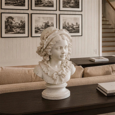 PREMIER Vintage Marble Girl Bust Statue for Living Room, Entry Table, Sunroom or Hallway PSM-191-Marble sculpture-PREMIER SCULPTURE