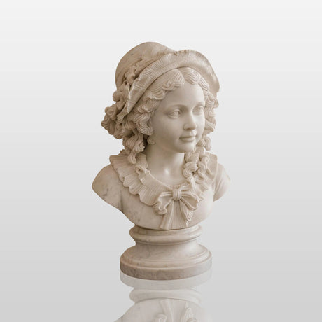 PREMIER Vintage Marble Girl Bust Statue for Living Room, Entry Table, Sunroom or Hallway PSM-191-Marble sculpture-PREMIER SCULPTURE