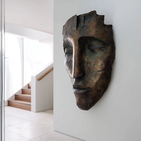PREMIER Wall Bronze Sculpture with Cracked Human Face Design for Living Rooms, Art Galleries and Other Interiors PSB-153-Bronze Sculpture-PREMIER SCULPTURE