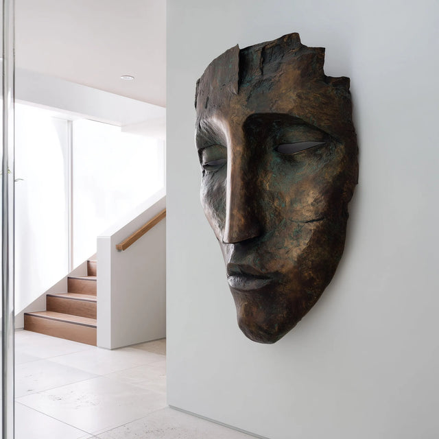 PREMIER Wall Bronze Sculpture with Cracked Human Face Design for Living Rooms, Art Galleries and Other Interiors PSB-153-Bronze Sculpture-PREMIER SCULPTURE