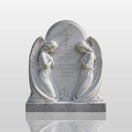 PREMIER White Marble Angel Tombstone for Memorial Garden, Graveyard, Cemetery or Green Burial Ground PSM-161-Marble sculpture-PREMIER SCULPTURE
