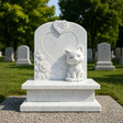 PREMIER White Marble Headstone with Cartoon Cat Design for Cemetery, Courtyard or Graves PSM-193-Marble sculpture-PREMIER SCULPTURE
