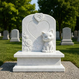PREMIER White Marble Headstone with Cartoon Cat Design for Cemetery, Courtyard or Graves PSM-193-Marble sculpture-PREMIER SCULPTURE