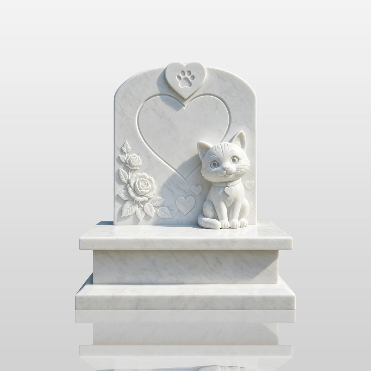 PREMIER White Marble Headstone with Cartoon Cat Design for Cemetery, Courtyard or Graves PSM-193-Marble sculpture-PREMIER SCULPTURE