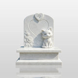 PREMIER White Marble Headstone with Cartoon Cat Design for Cemetery, Courtyard or Graves PSM-193-Marble sculpture-PREMIER SCULPTURE