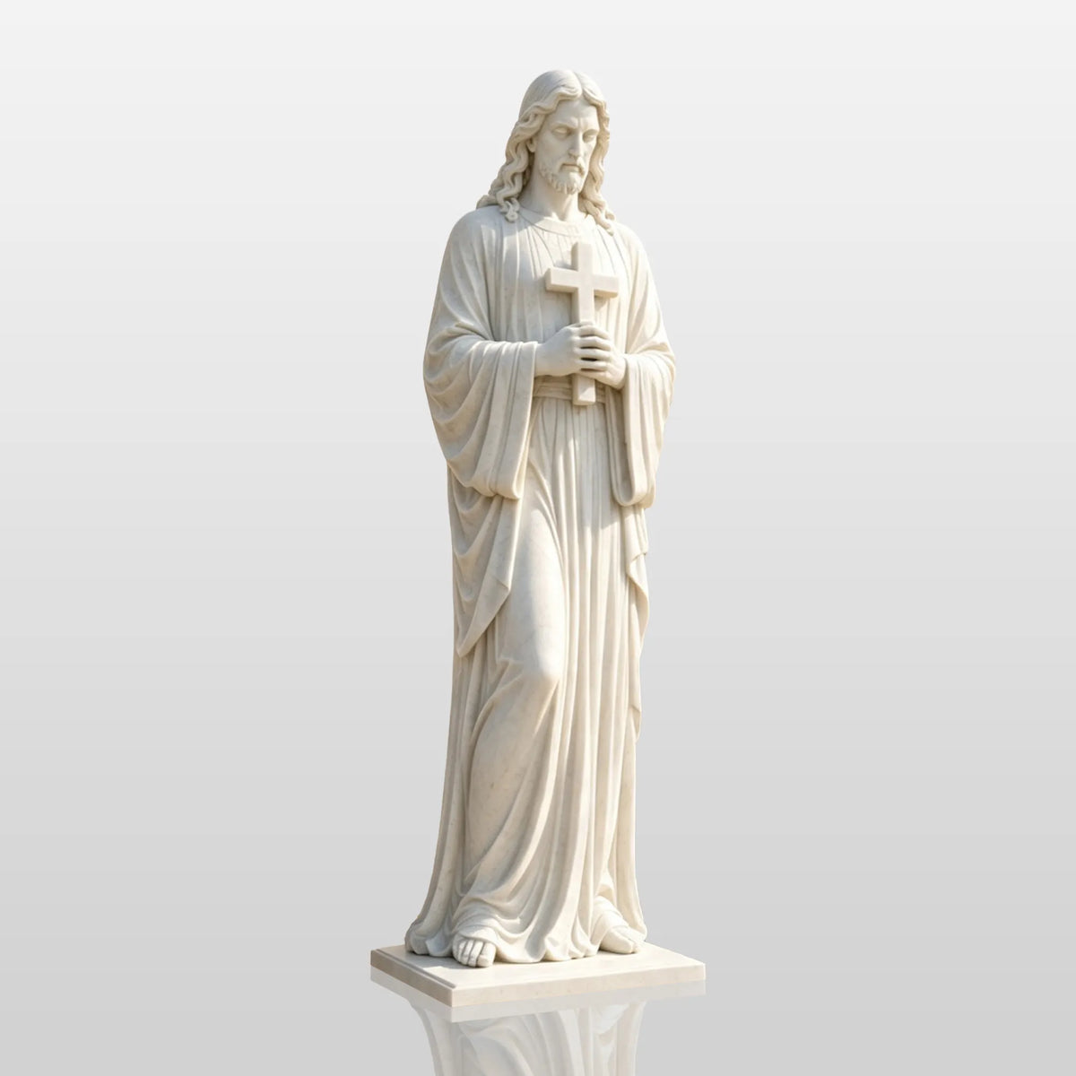 PREMIER White Marble Jesus Statue with Cross for Front Yard, Church Courtyard or Walkway PSM-203-Marble sculpture-PREMIER SCULPTURE