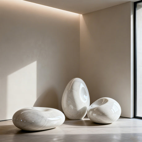PREMIER White Marble Pebble Sculpture Set with Modern Abstract Style Ideal for Living Rooms, Hotel Lobbies and Offices PSM-102-Marble sculpture-PREMIER SCULPTURE
