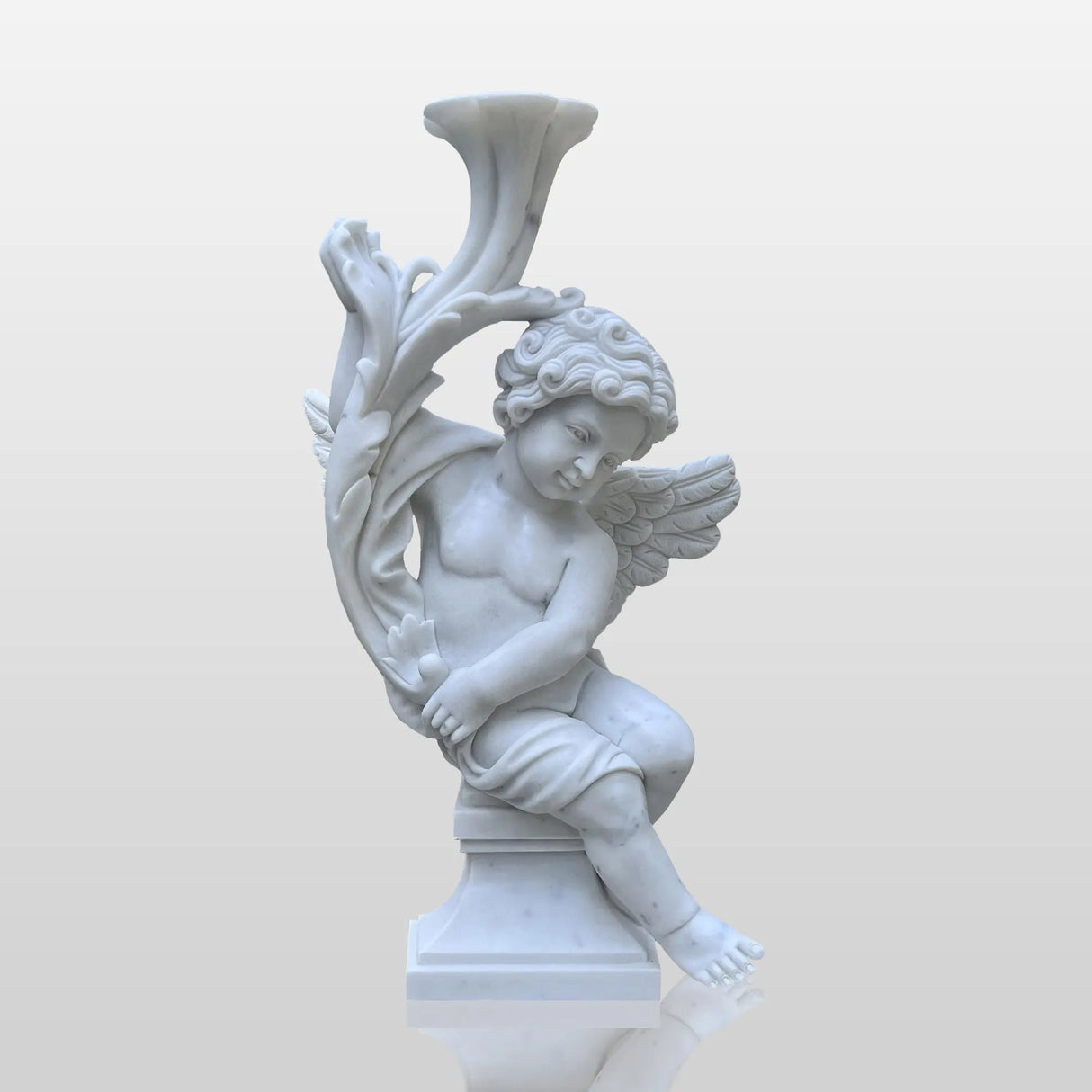 PREMIER White Marble Sculpture with Little Angel Design Ideal for Gardens, Memorial Parks or Outdoor Art Spaces PSM-109-Marble sculpture-PREMIER SCULPTURE