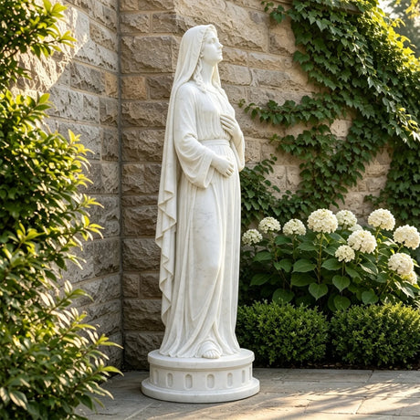 PREMIER White Marble Statue with Virgin Mary Design for Home Garden, Church or Urban Square PSM-192-Marble sculpture-PREMIER SCULPTURE