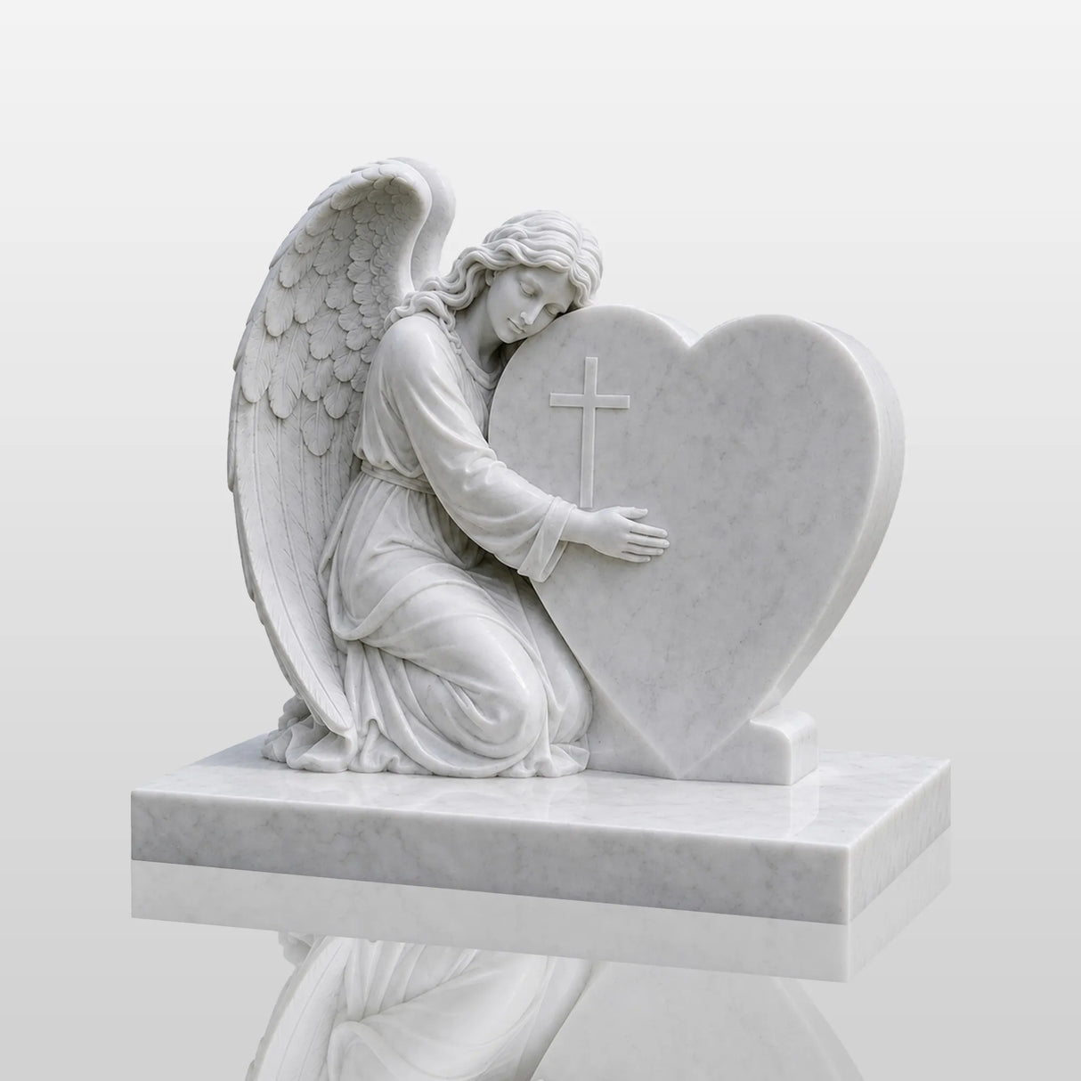 PREMIER White Marble Tombstone with Angel Hugging Heart for Green Lawn Cemetery or Church Graveyard PSM-181-Marble sculpture-PREMIER SCULPTURE