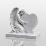 PREMIER White Marble Tombstone with Angel Hugging Heart for Green Lawn Cemetery or Church Graveyard PSM-181-Marble sculpture-PREMIER SCULPTURE