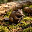 A bronze sitting beaver sculpture sits on green moss.