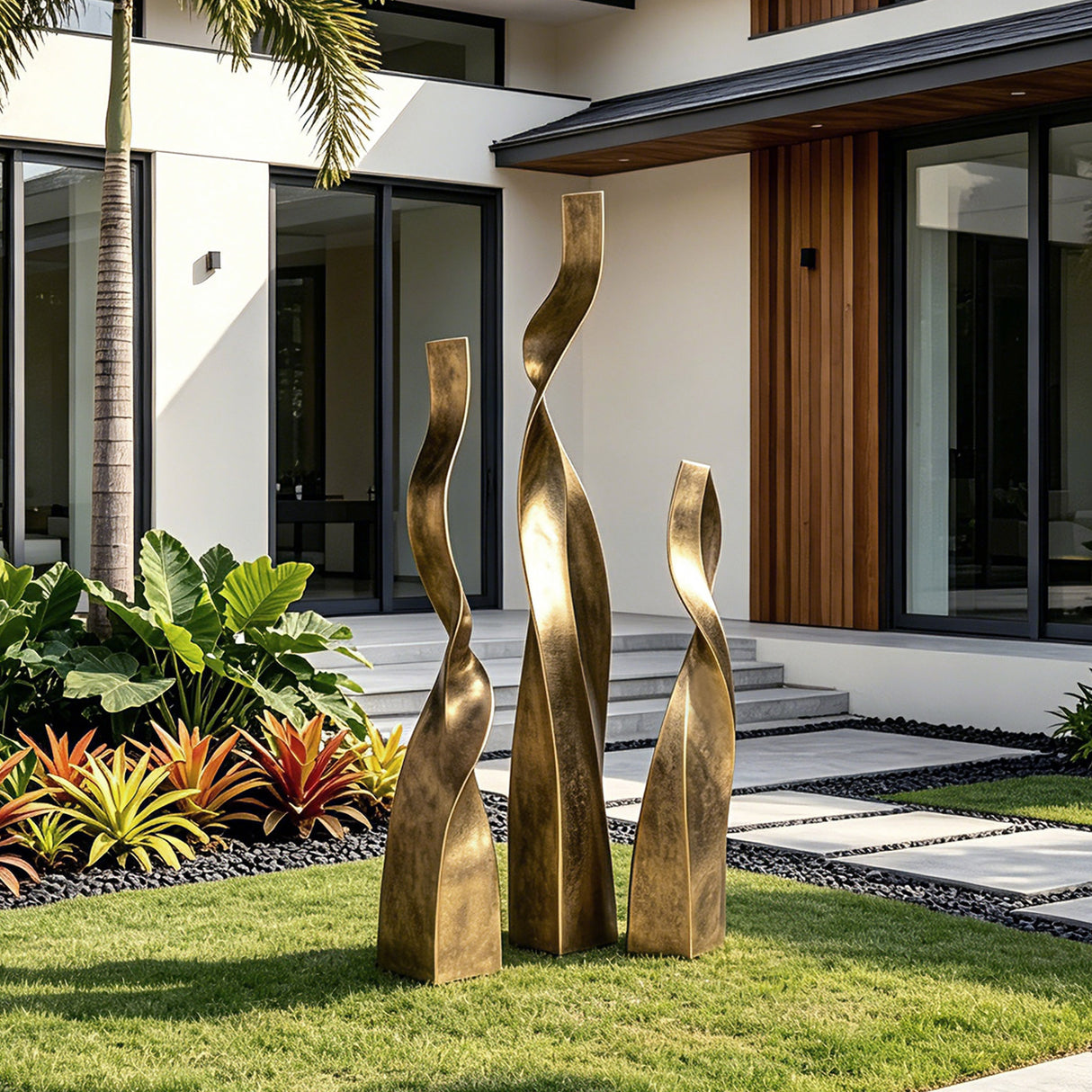 PREMIER 3 Piece Modern Golden Sculpture Set for Garden, Patio and Luxury Landscape Decor PSB-176-Bronze Sculpture-PREMIER SCULPTURE