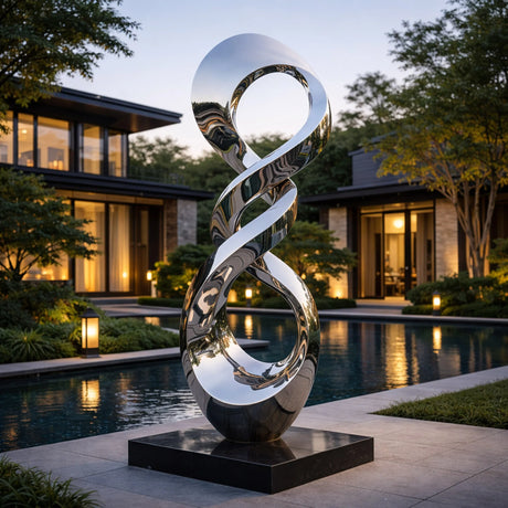 PREMIER Abstract Infinity Sculpture Mirror Polished in Stainless Steel for Luxury Outdoor Garden Decor PSSS-226-Stainless Steel Sculpture-PREMIER SCULPTURE