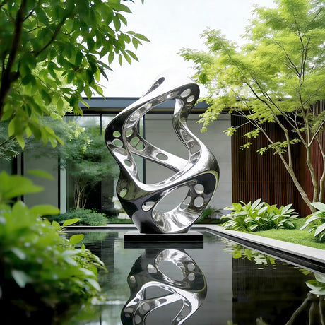 PREMIER Abstract Mirror Polished Twisted Stainless Steel Sculpture Silver Metal Art for Water Feature PSSS-240-Stainless Steel Sculpture-PREMIER SCULPTURE