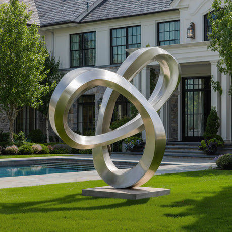 PREMIER Abstract Polished Stainless Steel Loop Sculpture with Silver Metal Art for Outdoor Garden Decor PSSS-238-Stainless Steel Sculpture-PREMIER SCULPTURE