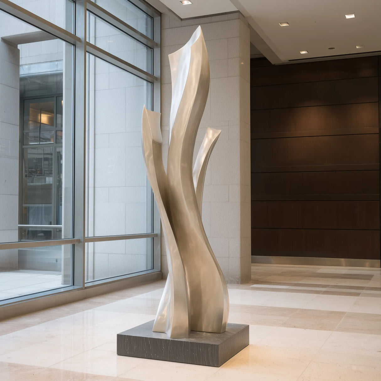 PREMIER Abstract Silver Flowing Flame Stainless Steel Sculpture Modern Metal Art PSSS-239-Stainless Steel Sculpture-PREMIER SCULPTURE