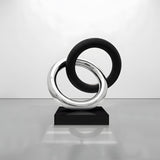 PREMIER Abstract Stainless Steel Ring Sculpture in Modern Black and Silver Polished Finish for Living Room Office Desk Decor PSSS-245-PREMIER-SCULPTURE