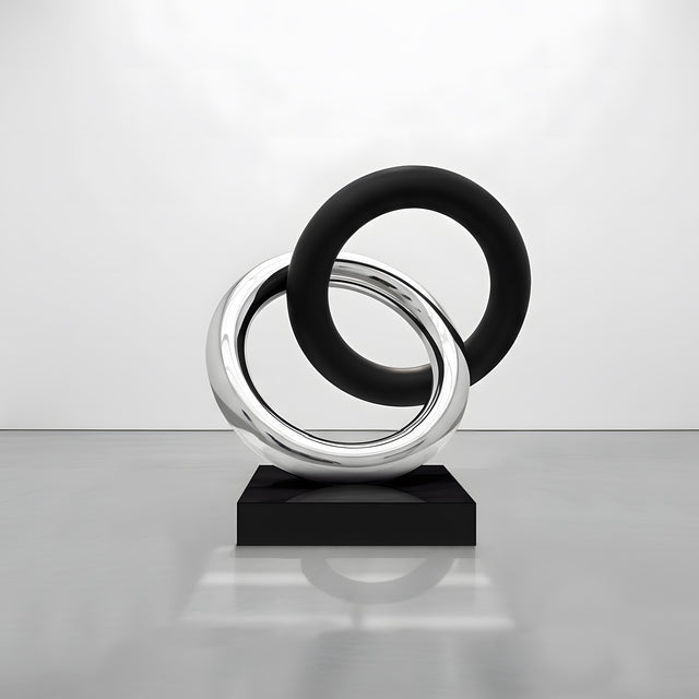 PREMIER Abstract Stainless Steel Ring Sculpture in Modern Black and Silver Polished Finish for Living Room Office Desk Decor PSSS-245-PREMIER-SCULPTURE