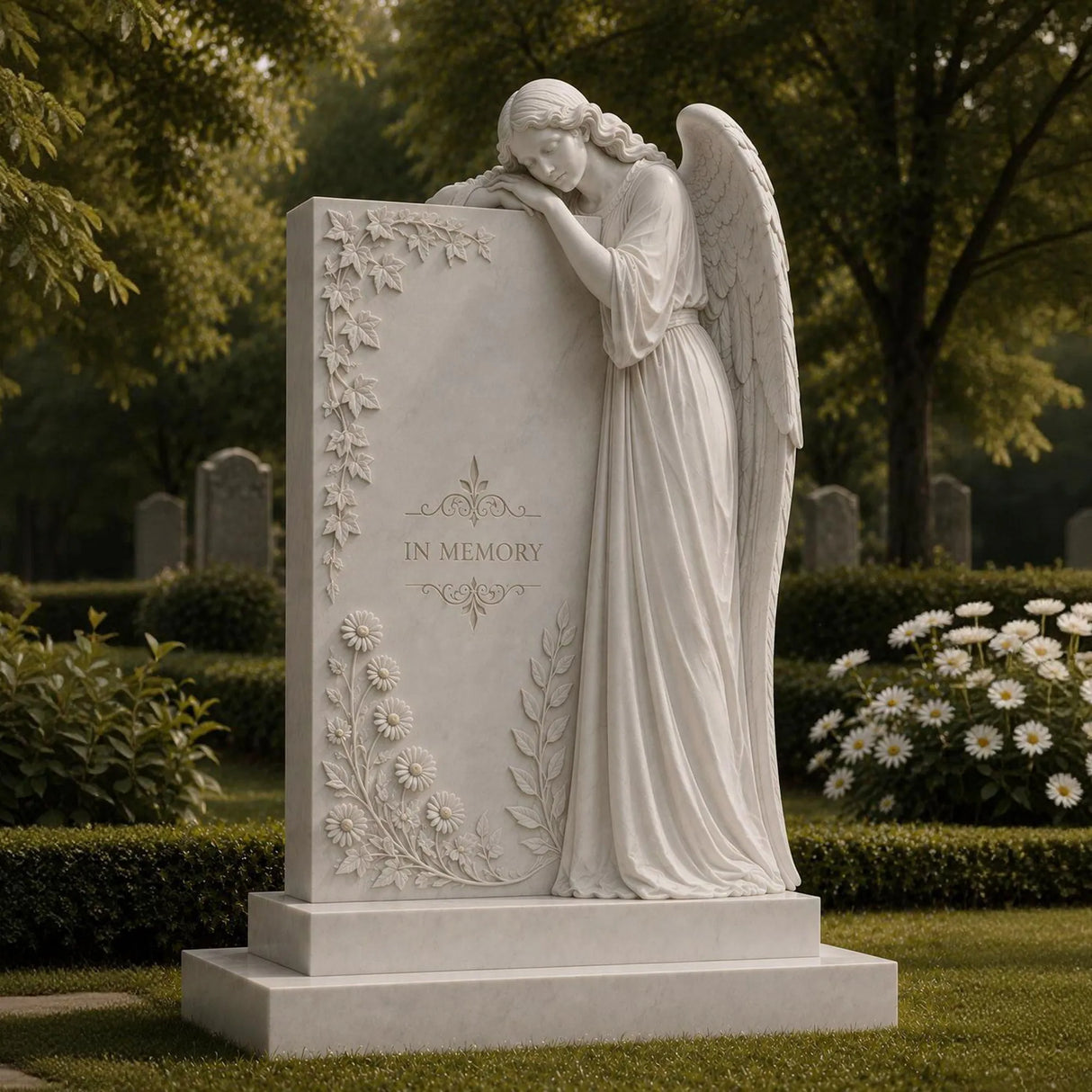 PREMIER Angel Marble Memorial Sculpture for Cemetery or Grave Decor PSM-134-Marble sculpture-PREMIER SCULPTURE