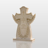 PREMIER Marble Cross and Angel Wings Headstone for Cemetery or Indoor Remembrance PSM-155