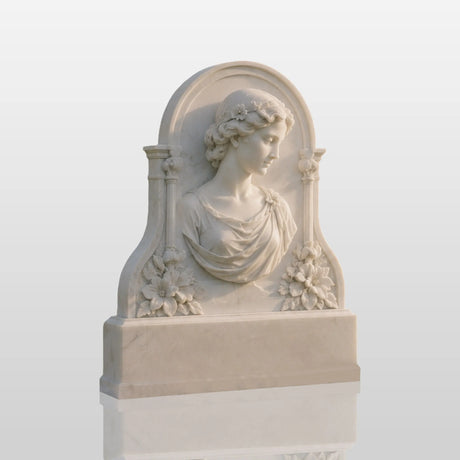 PREMIER Marble Victorian Style Angel Tombstone for Cemetery or Indoor Remembrance PSM-158-Marble sculpture-PREMIER SCULPTURE