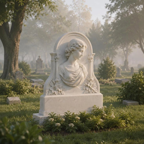 PREMIER Marble Victorian Style Angel Tombstone for Cemetery or Indoor Remembrance PSM-158-Marble sculpture-PREMIER SCULPTURE