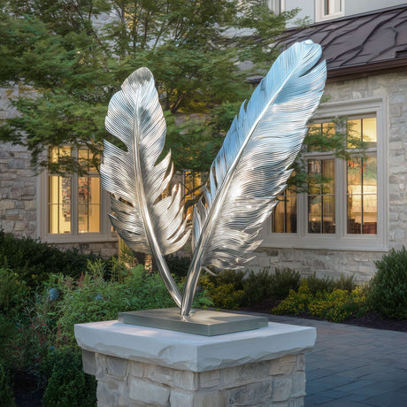 PREMIER Modern Abstract Double Feather Sculpture in Stainless Steel Outdoor Garden Art for Landscape Patio Decor-PSSS-218-Stainless Steel Sculpture-PREMIER SCULPTURE