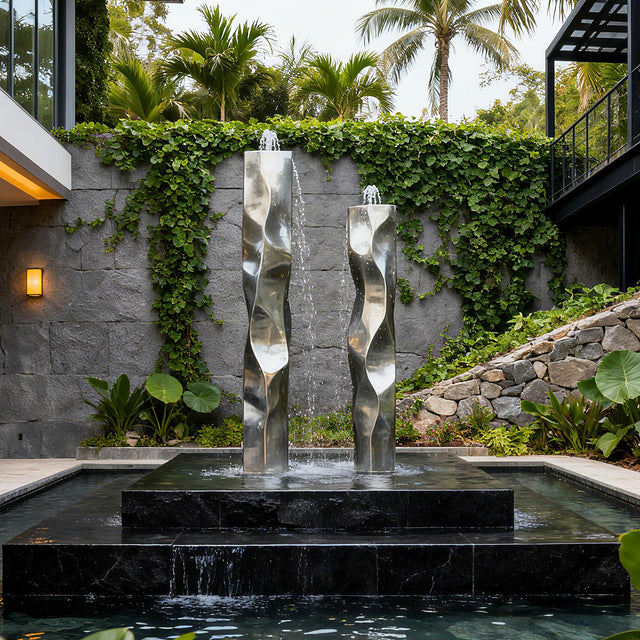 PREMIER Polished Wavy Water Fountain Stainless Steel Sculpture-PSSS-220-Stainless Steel Sculpture-PREMIER SCULPTURE