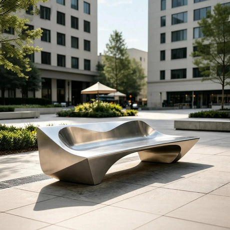 PREMIR Modern Bench Sculpture in Matte Stainless Steel for Commercial Courtyard, Hotel Entrance or Office Campus PSSS-280-Stainless Steel Sculpture-PREMIER SCULPTURE