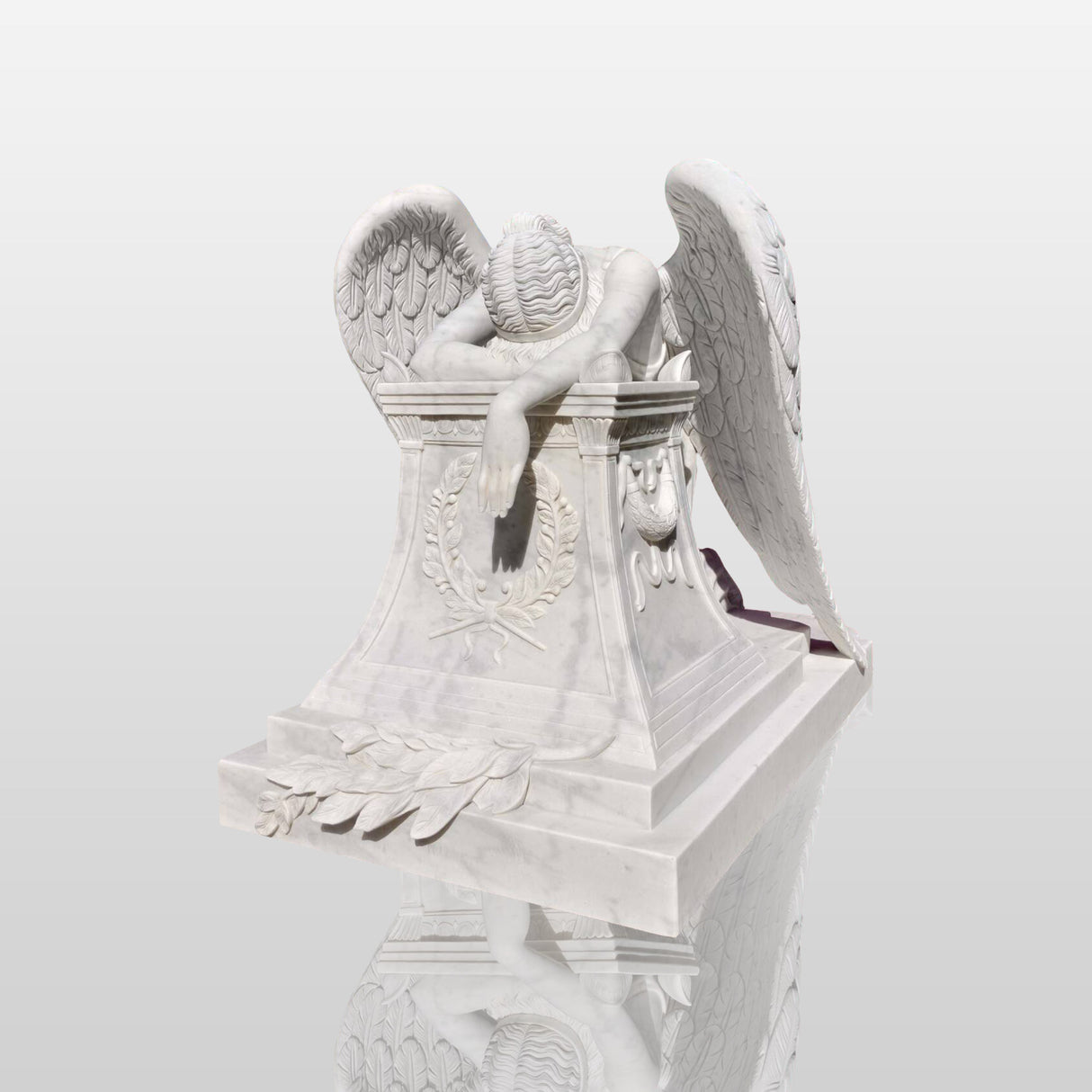 PREMIER White Marble Angel Monument Memorial Sculpture 78.7"W x 60"H x 47.3"D PSIS-004-Marble sculpture-PREMIER SCULPTURE