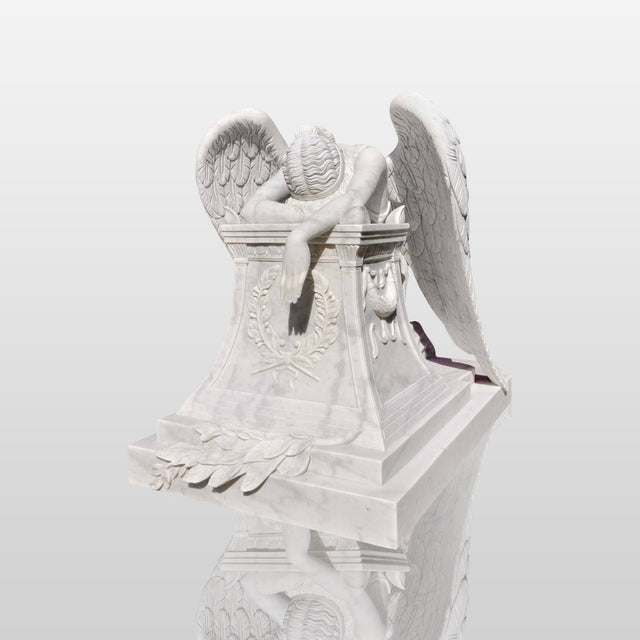 PREMIER White Marble Angel Monument Memorial Sculpture 78.7"W x 60"H x 47.3"D PSIS-004-Marble sculpture-PREMIER SCULPTURE