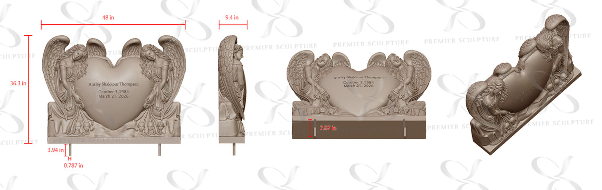 PREMIER Heart and Angels Memorial Sculpture Granite Cemetery Monument for Garden, Cemetery, and Memorial Park PSM-072——50% Deposit Payment for Shannon Shakkour
