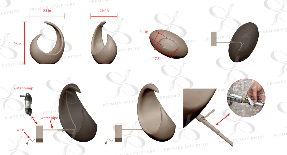 PREMIER Abstract Stainless Steel Sculpture PSSS-136 with Pump —— Custom Payment Link for Linen Coast Clark