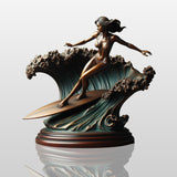 Surfer Girl Riding the Wave Bronze Sculpture