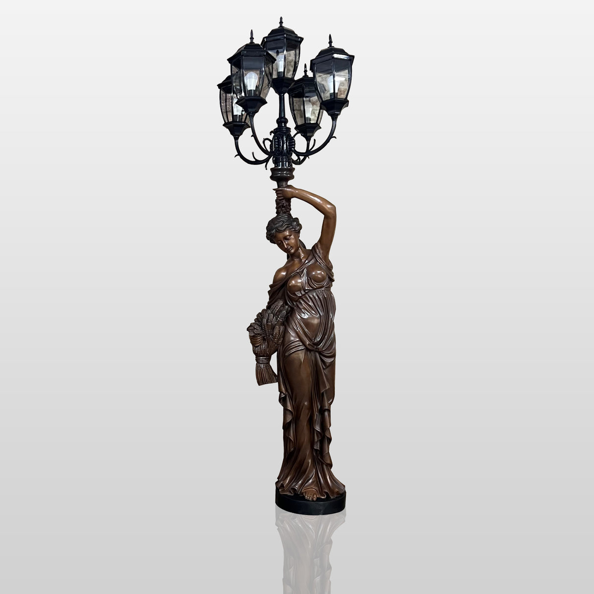 Lamp Lady Holding Candelabra Bronze Sculpture